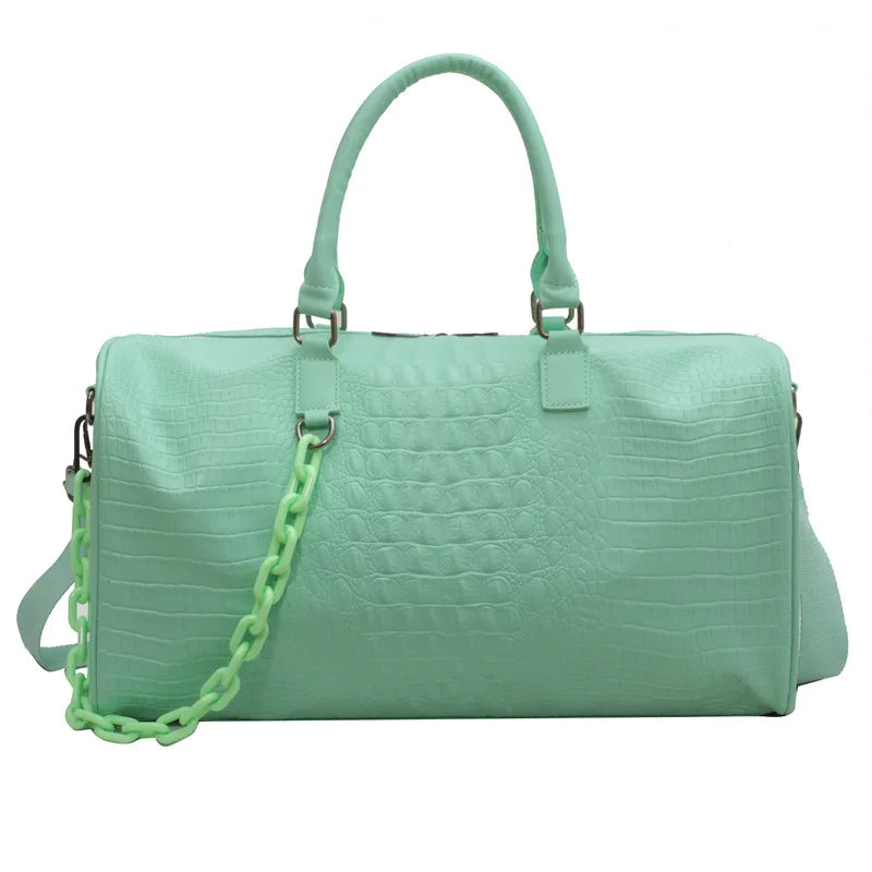 Women Travel Duffel Handbag Large Capacity Business Candy Color Shoulder Bag Waterproof PU Trip Commuting Gym Crossbody Pack