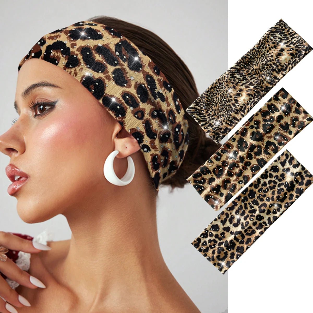 1pc Fashion Women Headband Rhinestone Leopard Printed Hairband Hair Accessories For Lady Girls Shopping Face Wash Turban Bandana - lily supply