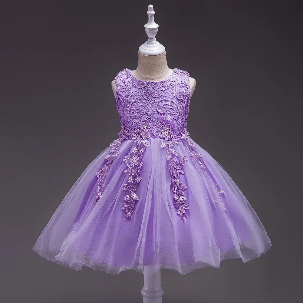 Girls Princess Lace Embroidery Puffy Dress | Flower Girl Ball Gown for Parties Ages 3 - 10Y - lily supply
