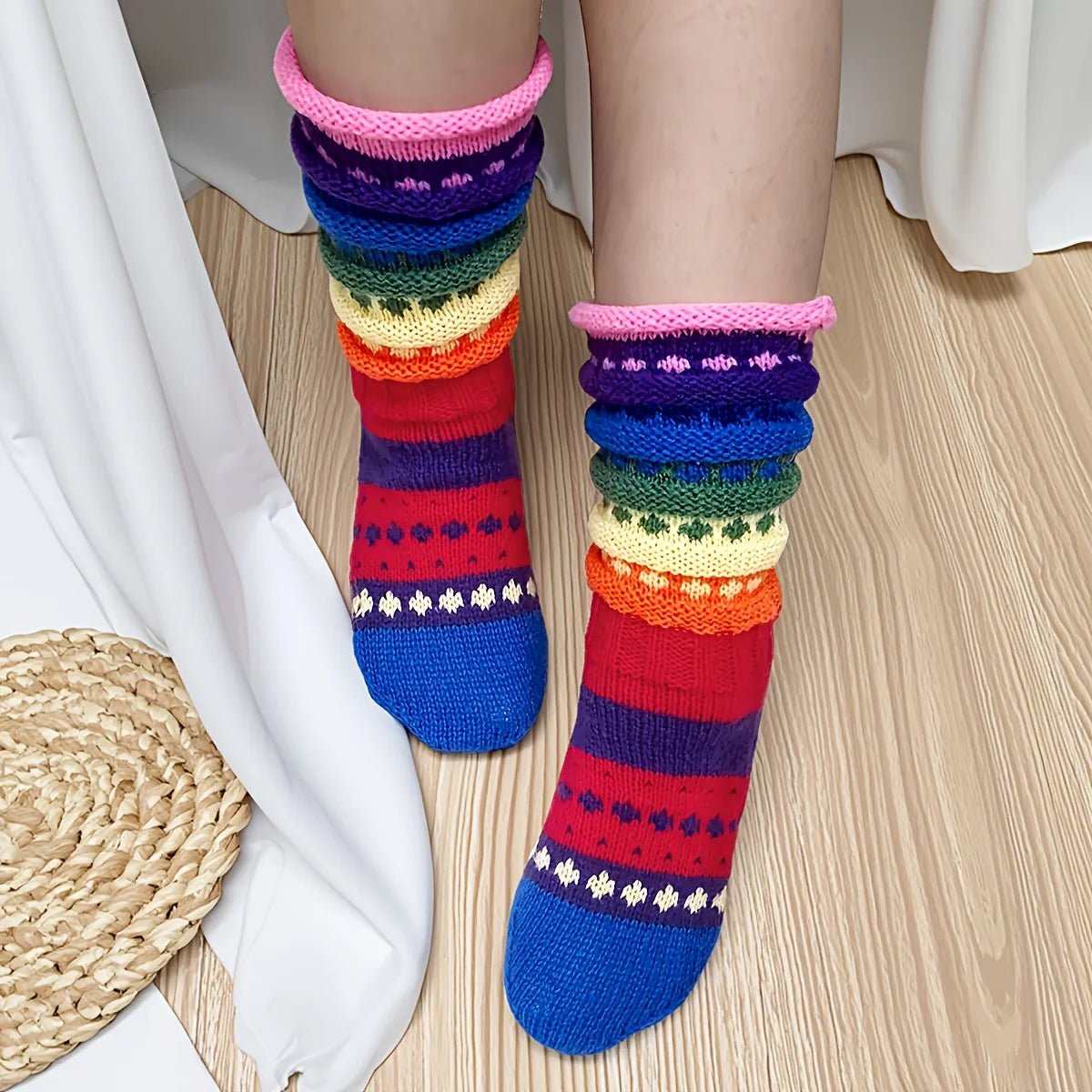 1 Pair Trendy Women's Colorful Striped Socks - lily supply