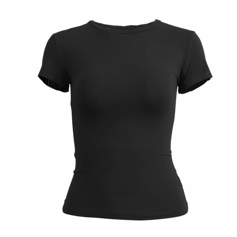 Woman Clothing Short Sleeve T-shirt Slim Fit Tops Female O - Neck Knitted Sheath Tee Shirt Street Wear Sex Sporty 2024 Y2K New2410 - lily supply