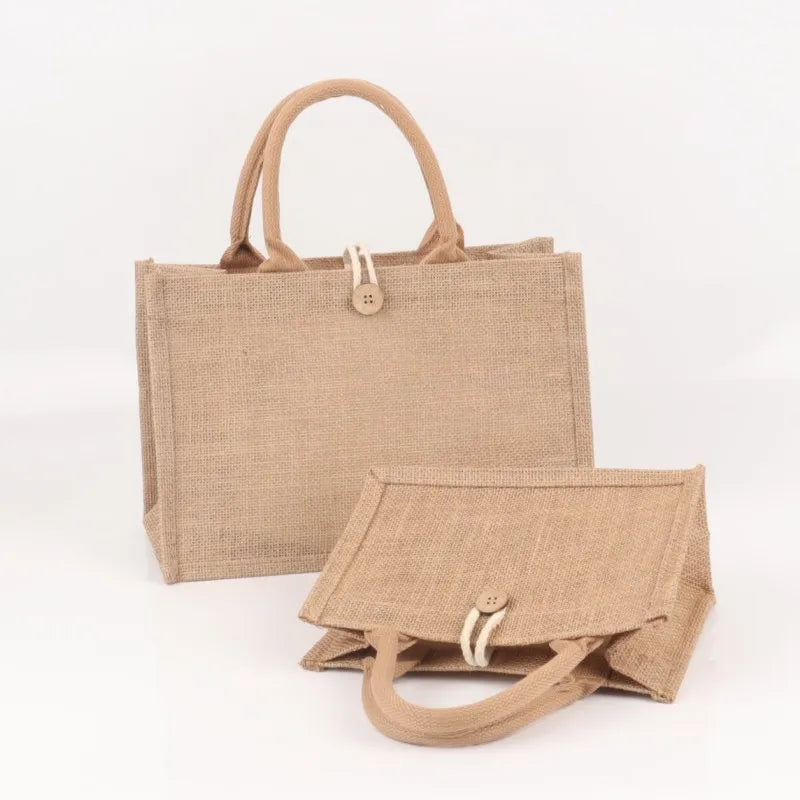 Women's Linen Burlap Beach Tote Bag - Eco Portable Shoulder Handbag