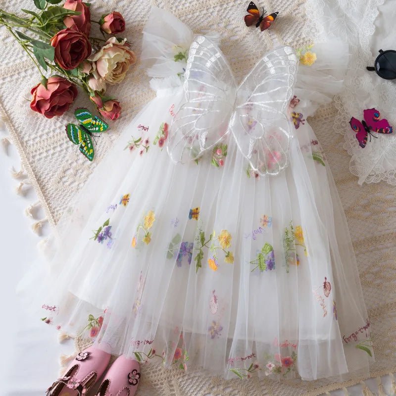 Girls Floral Mesh Summer Dress | Baby Girl Wedding Party Dress 9M - 4Y - lily supply
