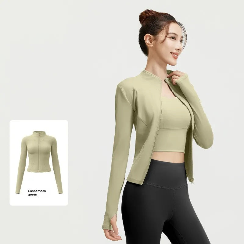 Women's Slim Yoga Running Zip Jacket - Long Sleeve Quick Dry Stand Collar Coat