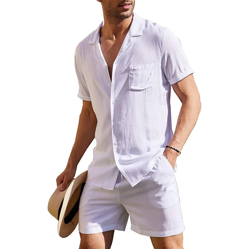 Men's Cotton Linen 2-Piece Beach Shirt Set