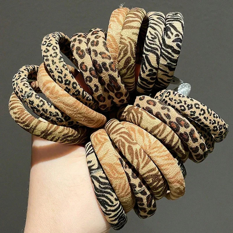 5pcs Leopard Print High Elastic Scrunchie Hair Ties - Ponytail Holders