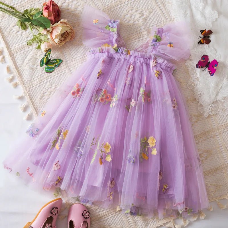Girls Floral Mesh Summer Dress | Baby Girl Wedding Party Dress 9M - 4Y - lily supply