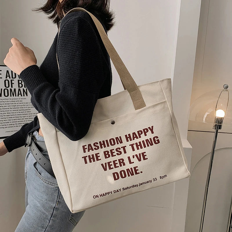 Women's Canvas Laptop Shoulder Bag - Large Capacity Student Commute Tote