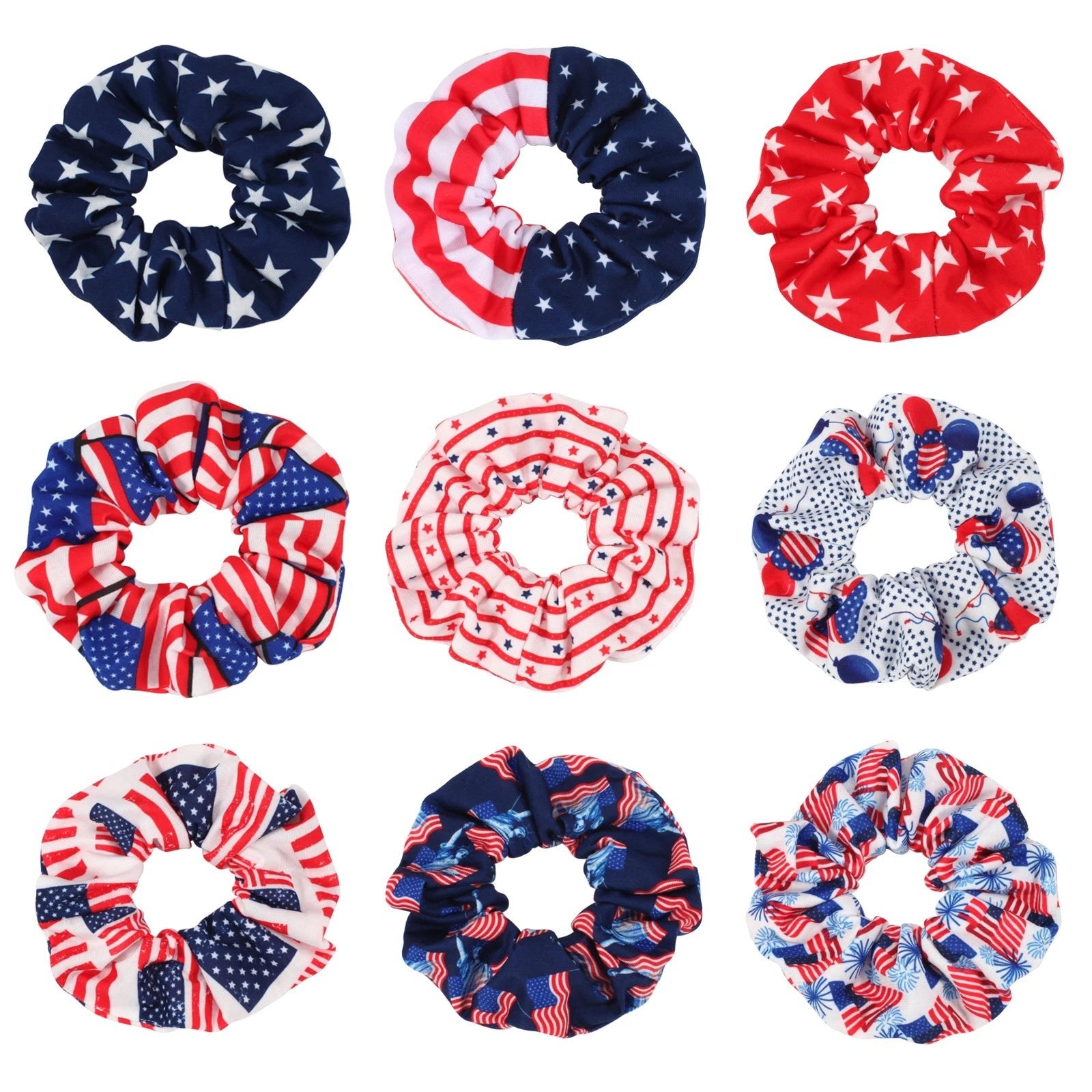 USA Flag Hair Scrunchies - Red White & Blue Patriotic Elastic Hair Ties - lily supply