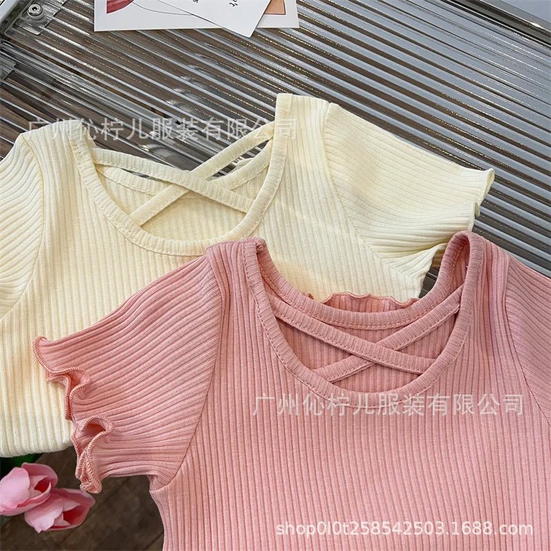 Girls Baby Summer T-Shirt Kids Solid Tops New Fashion Blouse Children Casual Cute Short - Sleeved Clothes 2 - 6 Years Old - lily supply
