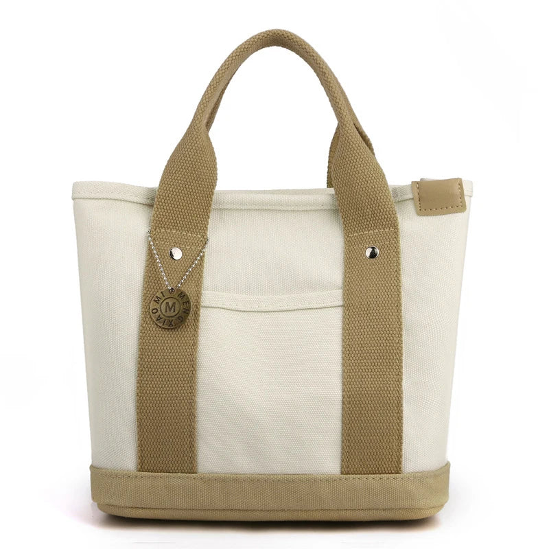 Canvas Tote Bag - Portable Large Capacity Lunch Bento Bucket Handbag