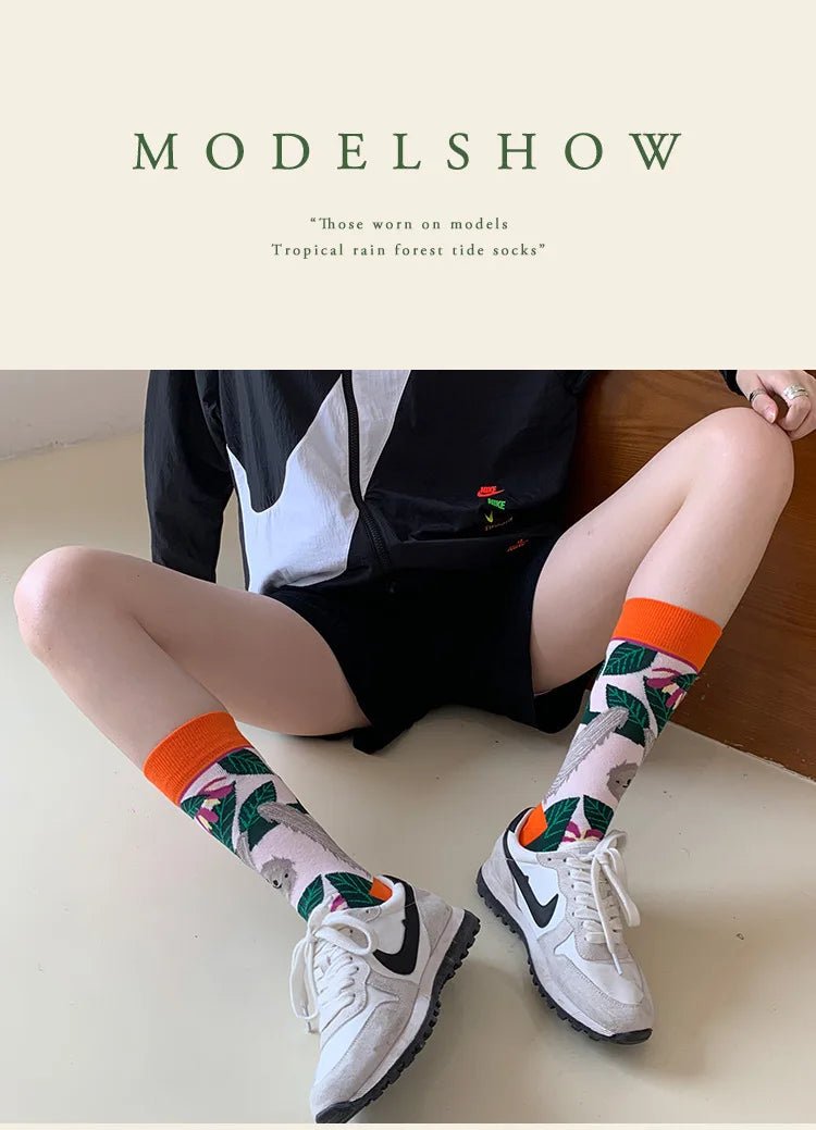 Women's Plant, Hedgehog & Sloth Print Socks – Trendy Casual Socks - lily supply