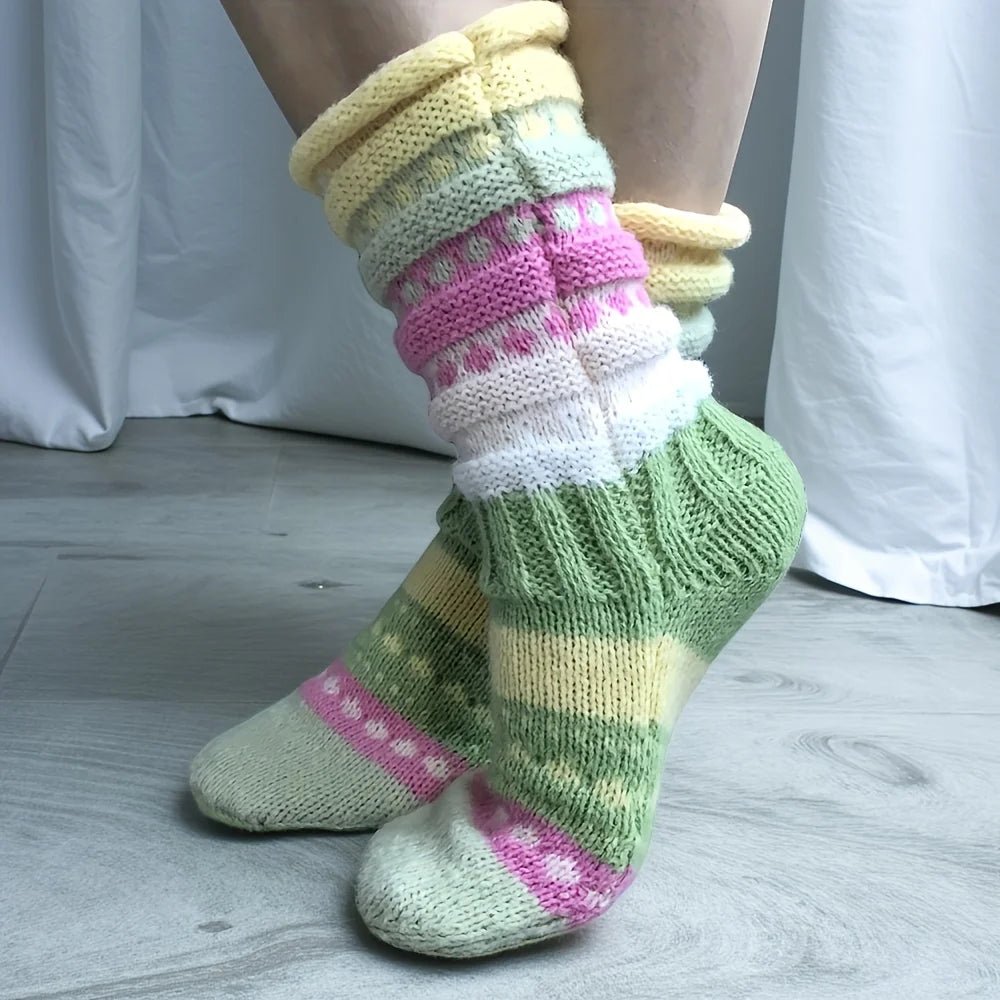 1 Pair Trendy Women's Colorful Striped Socks - lily supply