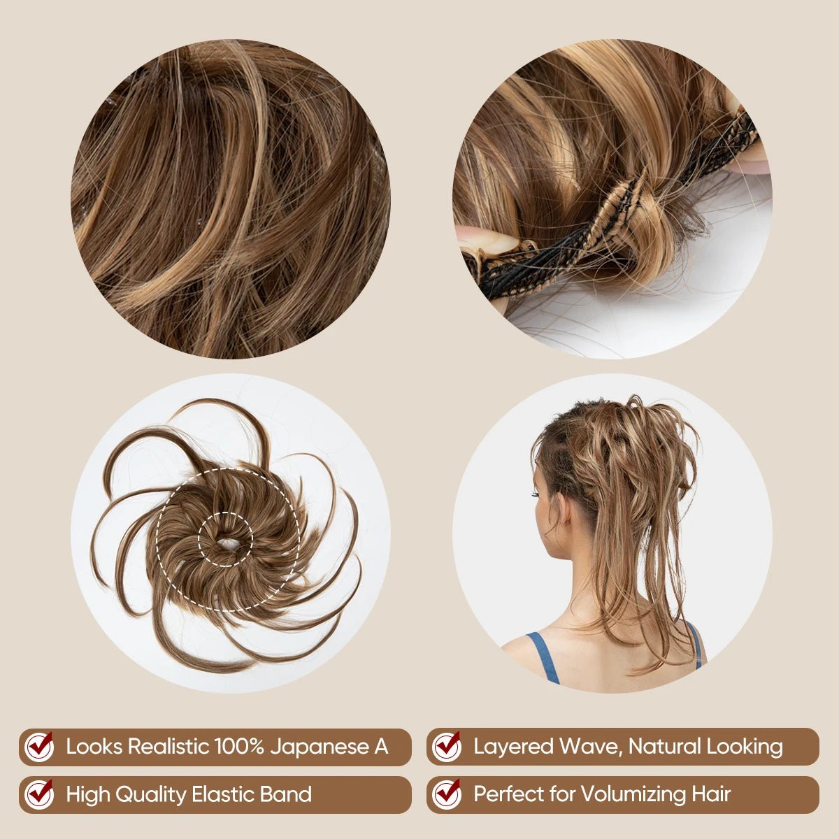 Synthetic Curly Messy Bun Hairpiece - Elastic Chignon Updo Donut - lily supply
