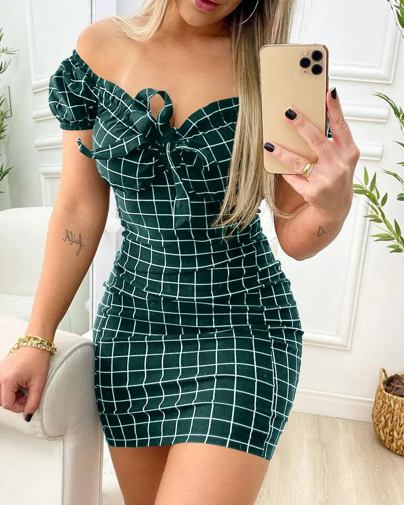 Women's Grid Print Bodycon Mini Dress