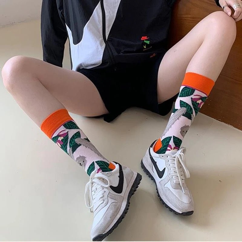 Women's Plant, Hedgehog & Sloth Print Socks – Trendy Casual Socks - lily supply