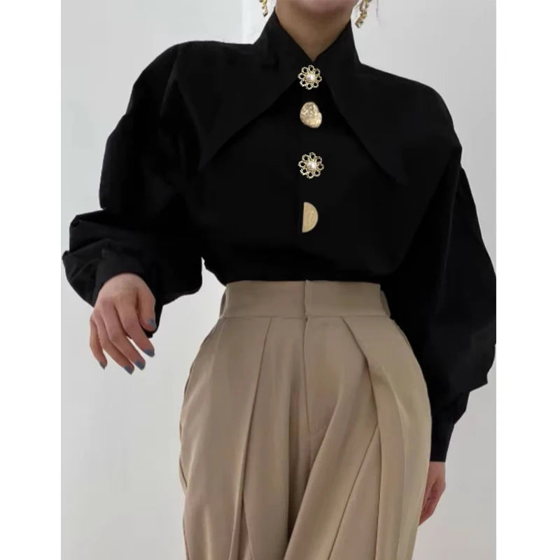 Women's Loose Pointed Collar Office Blouse