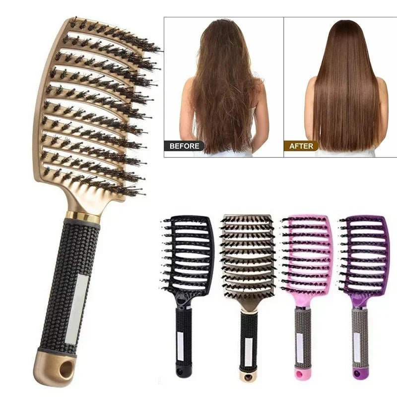 Boar Bristle Nylon Scalp Massage Comb - Wet Curly Detangle Salon Brush - lily supply