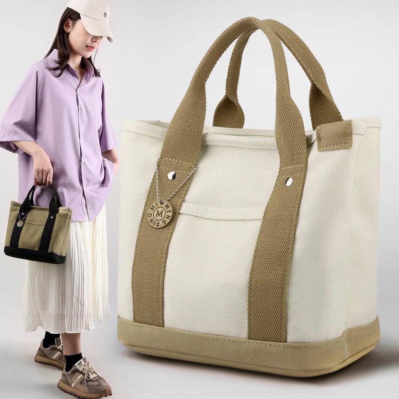 Canvas Tote Bag - Portable Large Capacity Lunch Bento Bucket Handbag