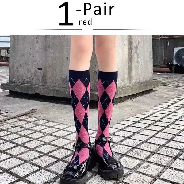 Women's Organic Cotton Diamond Thigh High Socks – Textured Long Socks - lily supply