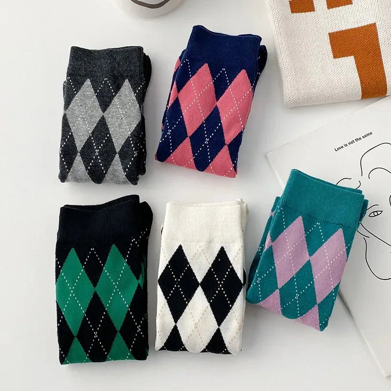 Women's Organic Cotton Diamond Thigh High Socks – Textured Long Socks - lily supply