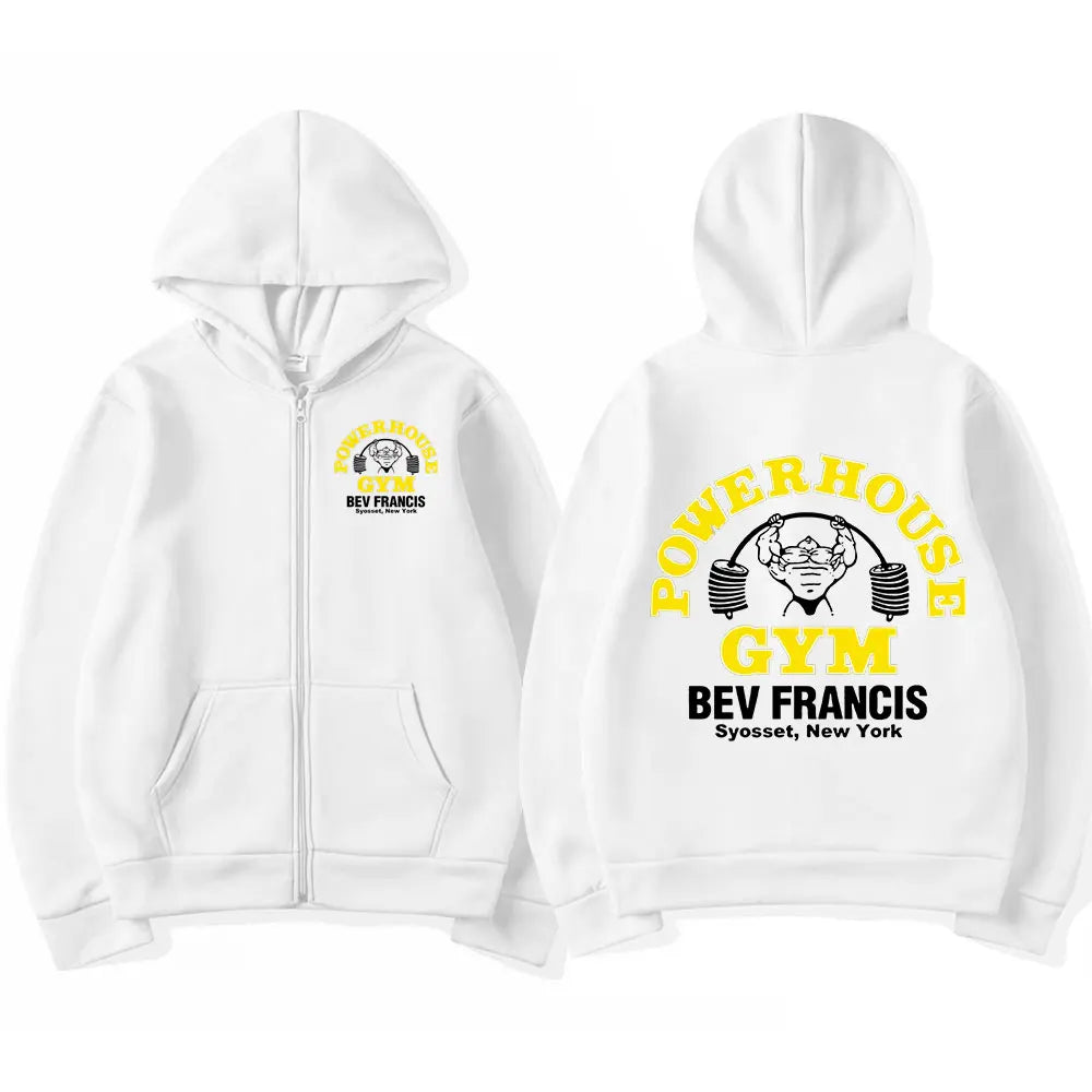 Powerhouse Gym Logo Zip Up Hoodie - Oversized Gothic Streetwear Sweatshirt