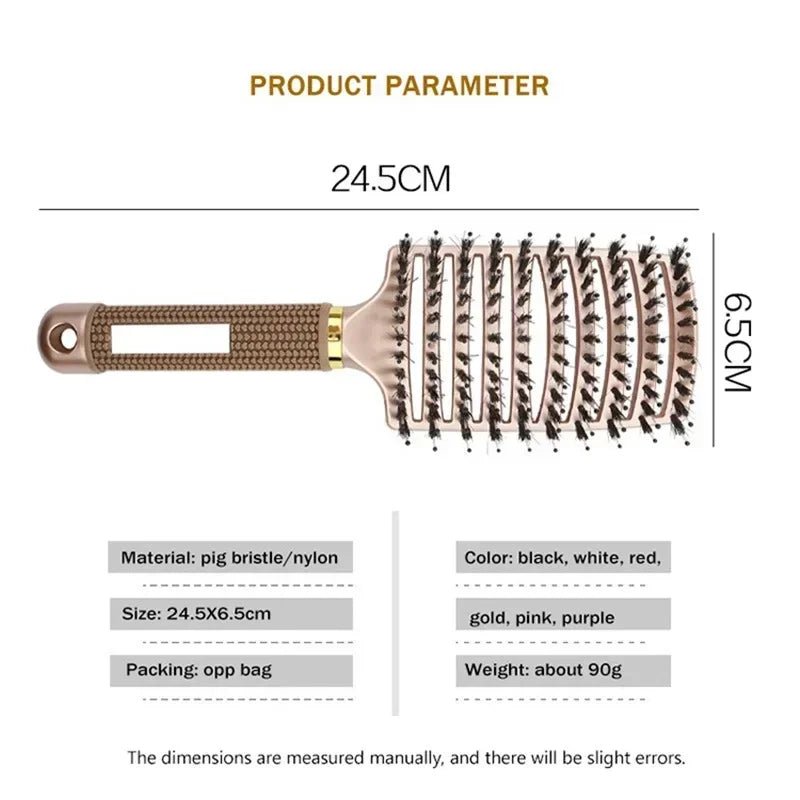 Boar Bristle Nylon Scalp Massage Comb - Wet Curly Detangle Salon Brush - lily supply