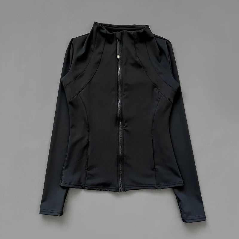 Women's Quick Dry Zip Running Jacket - Slim Fit Yoga Training with Thumb Hole