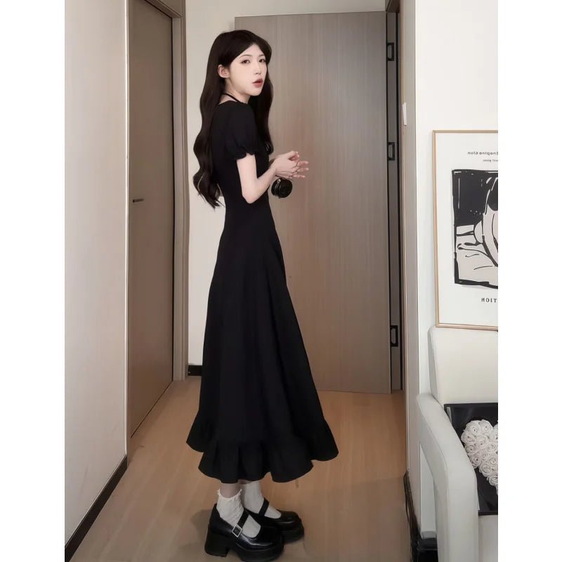 Women's Fashion 1 Dress Four Wear Method Lady Graceful Retro Square Collar Short Sleeve Black Dresses 2025 New Dinner Party Gown - lily supply