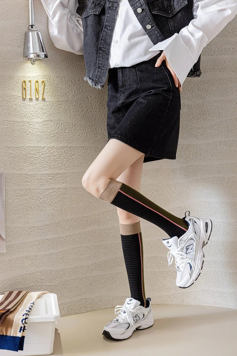 Women's Korean Vintage Over Knee Long Socks - Trendy Fashion Stockings - lily supply
