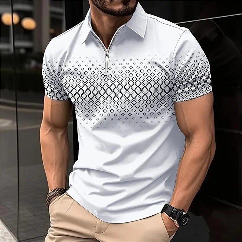 Men's 3D Print Striped Polo T-Shirt