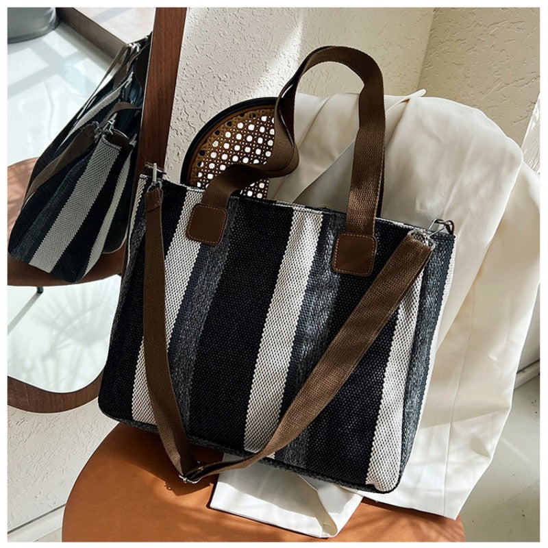 Women's Striped Canvas Crossbody Shoulder Bag - Large Tote 2023