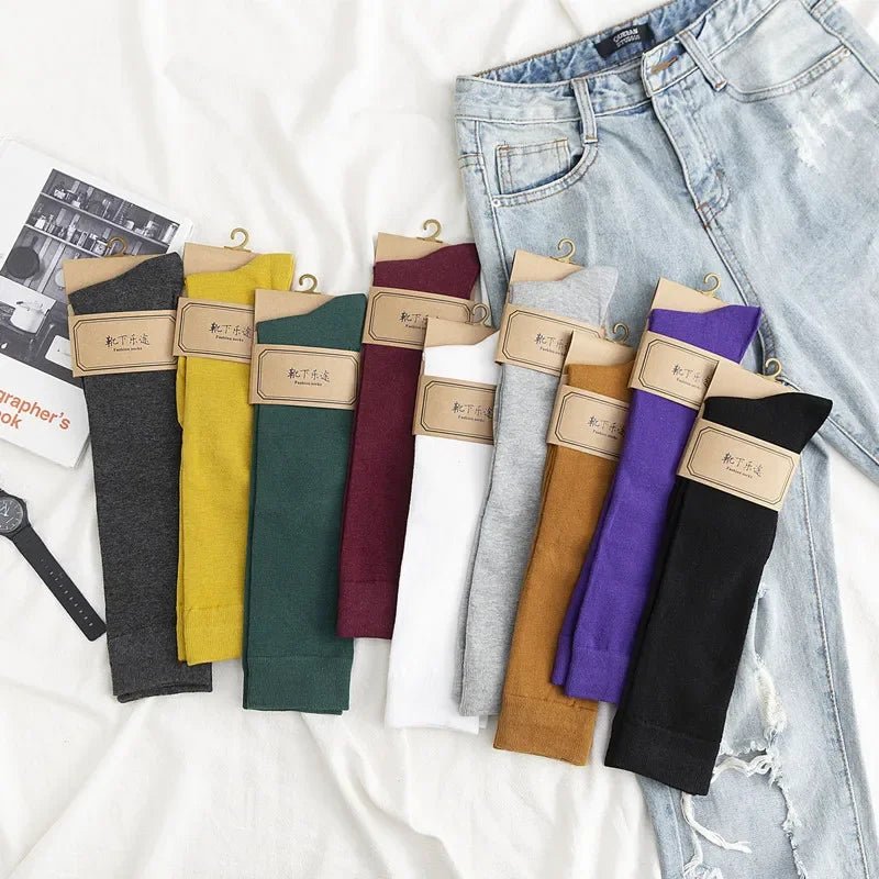 Women's Cotton Knee High Black Calf Socks – Classic Long Socks - lily supply