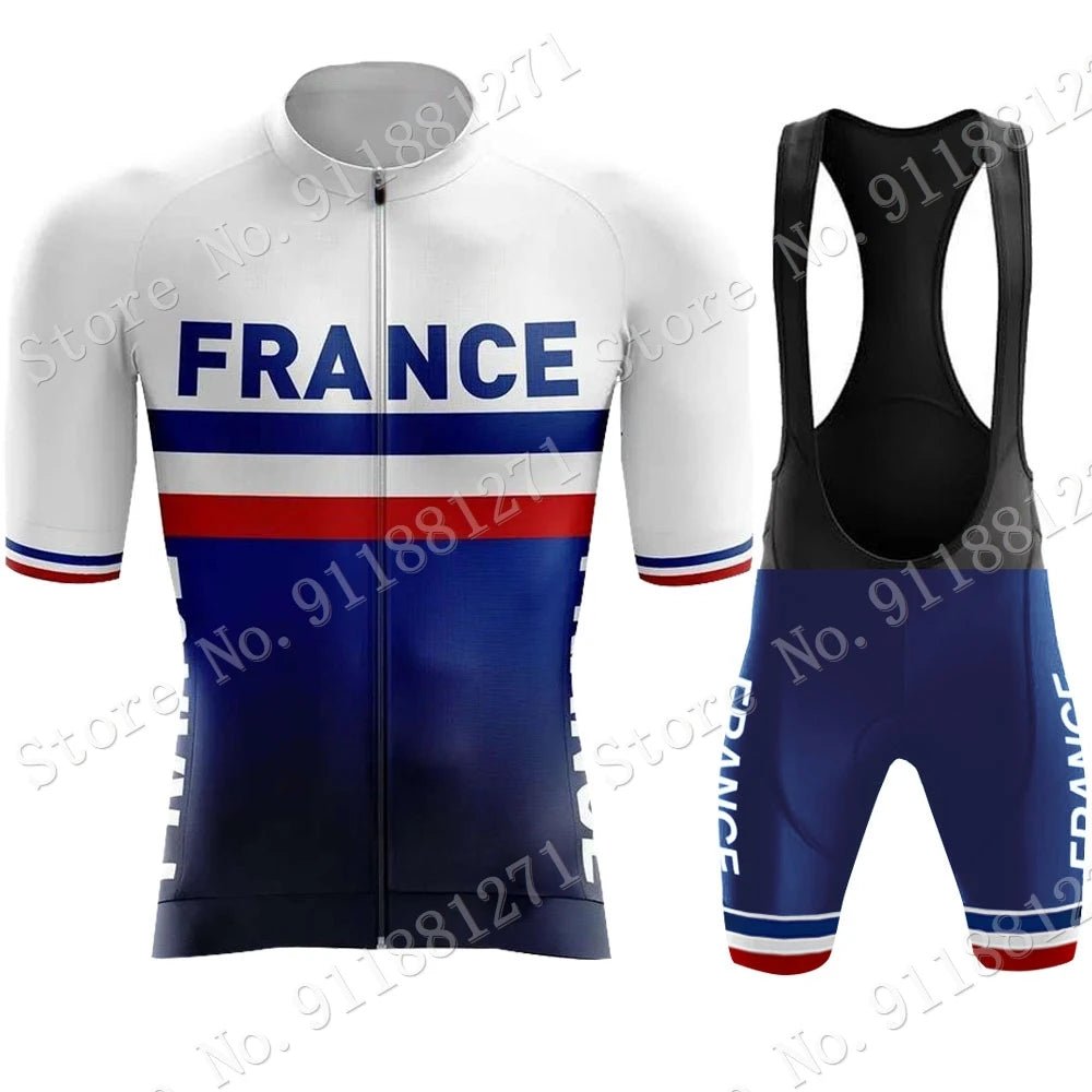 Cycling Jersey France National Team 2024 Set French Retro Clothing Road Bike Blue Shirts Suit Bicycle Bib Shorts MTB Maillot - lily supply