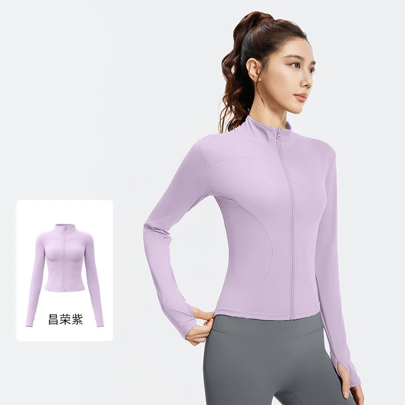 Women's Slim Yoga Running Zip Jacket - Long Sleeve Quick Dry Stand Collar Coat