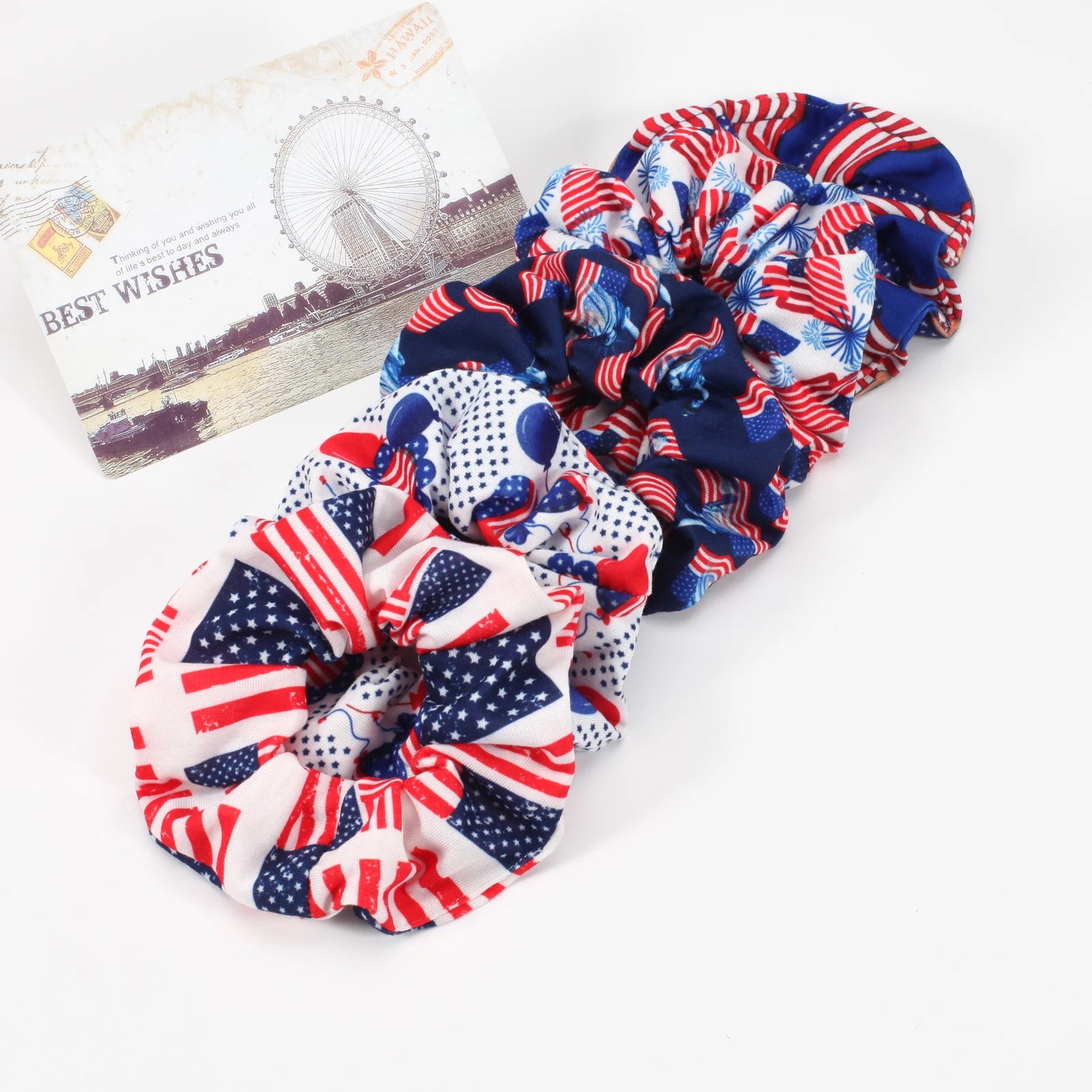 USA Flag Hair Scrunchies - Red White & Blue Patriotic Elastic Hair Ties - lily supply