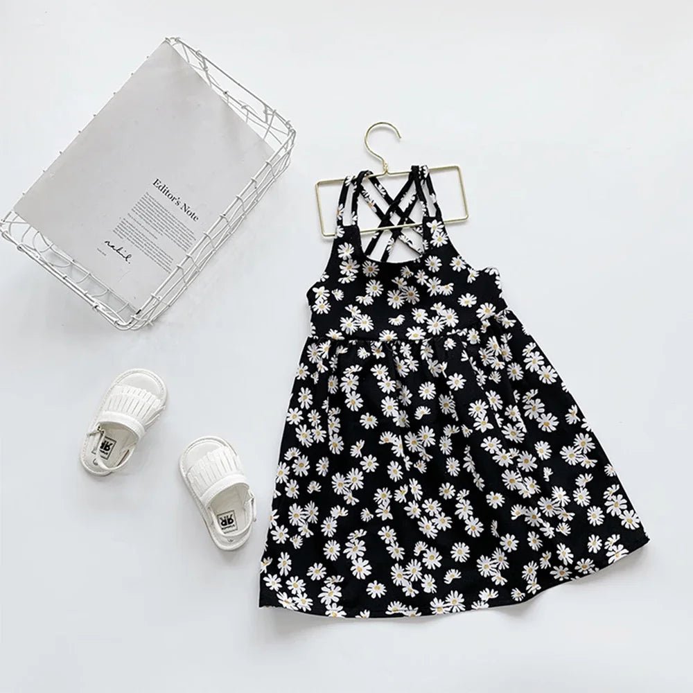 Girls Daisy Print Slip Sleeveless Dress | A - Line Summer Dress Ages 18M - 6Y - lily supply