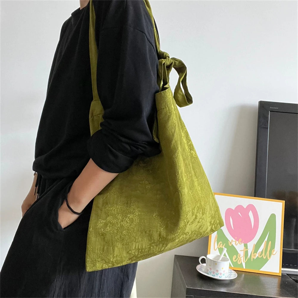 Women Handbag Totes Vintage Jacquard Silk Linen Underarm Bag Portable Knot Shopper Bag Adjustable Pu Crossbody Travel Bag bolsas