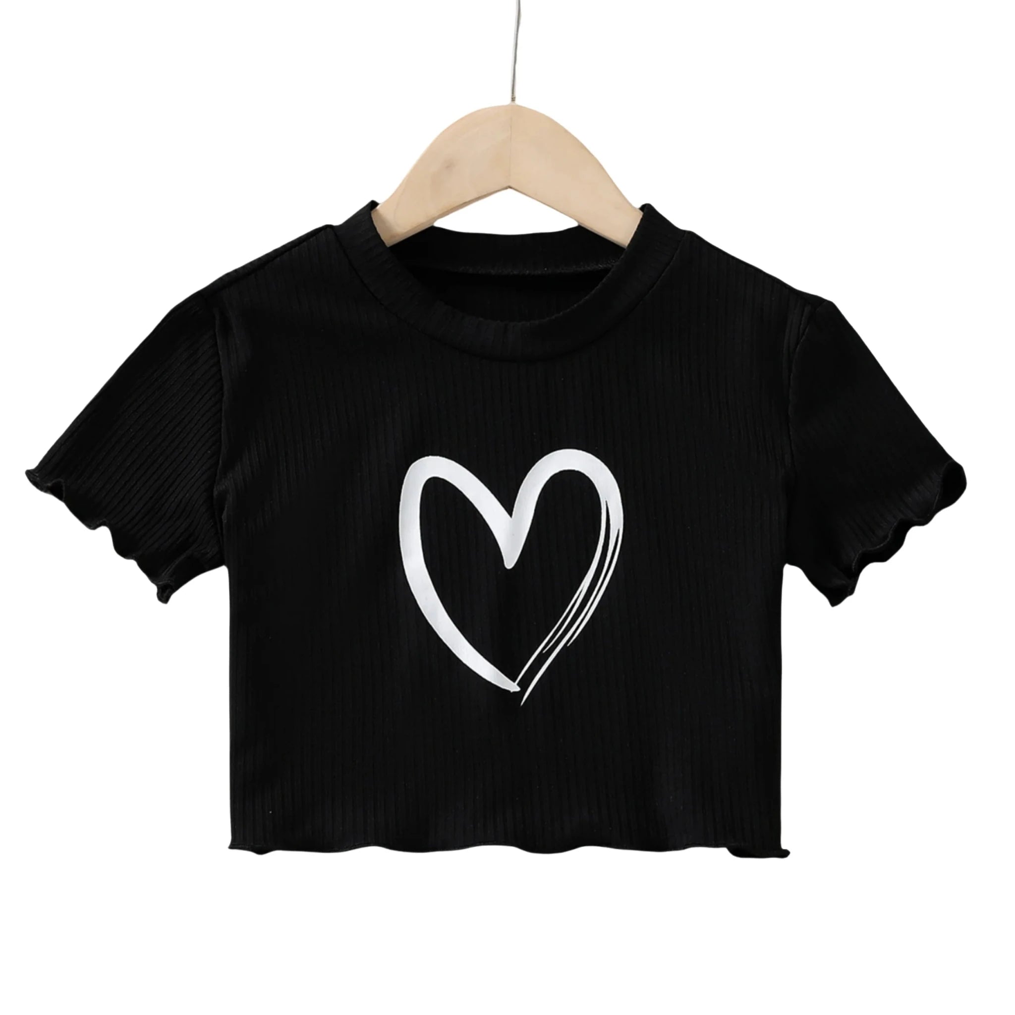 New summer girls T-shirt, black background, white love, comfortable and breathable - lily supply