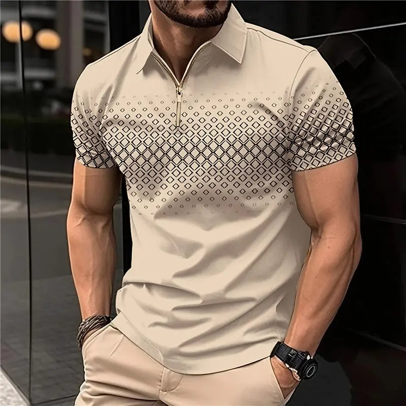 Men's 3D Print Striped Polo T-Shirt