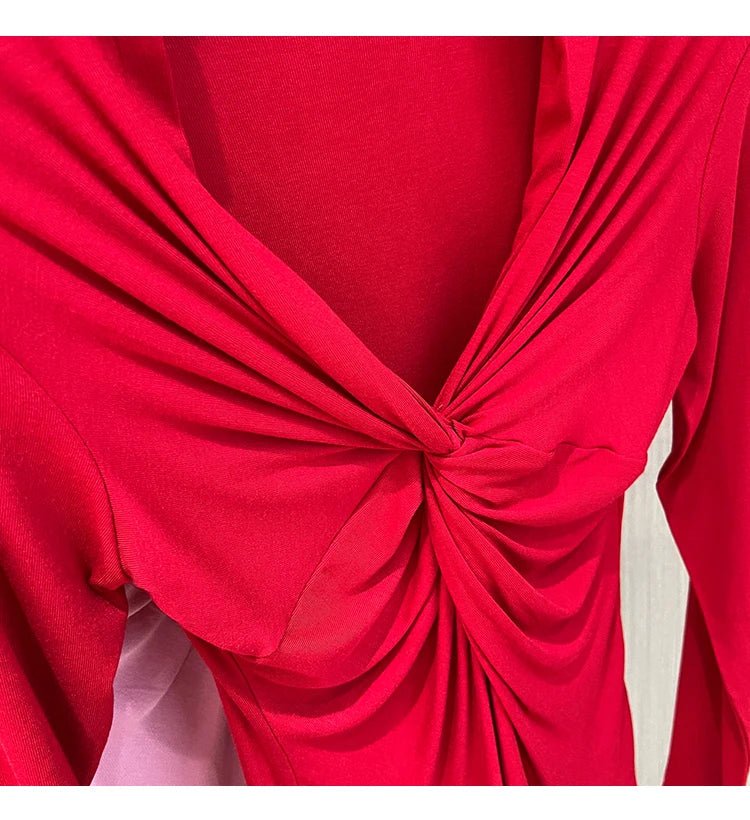 Girls Cotton Twisted V - neck T-Shirts Tees Female Long Sleeve High Elasticity Elegant Stretchy Tshirt Tops For Women - lily supply