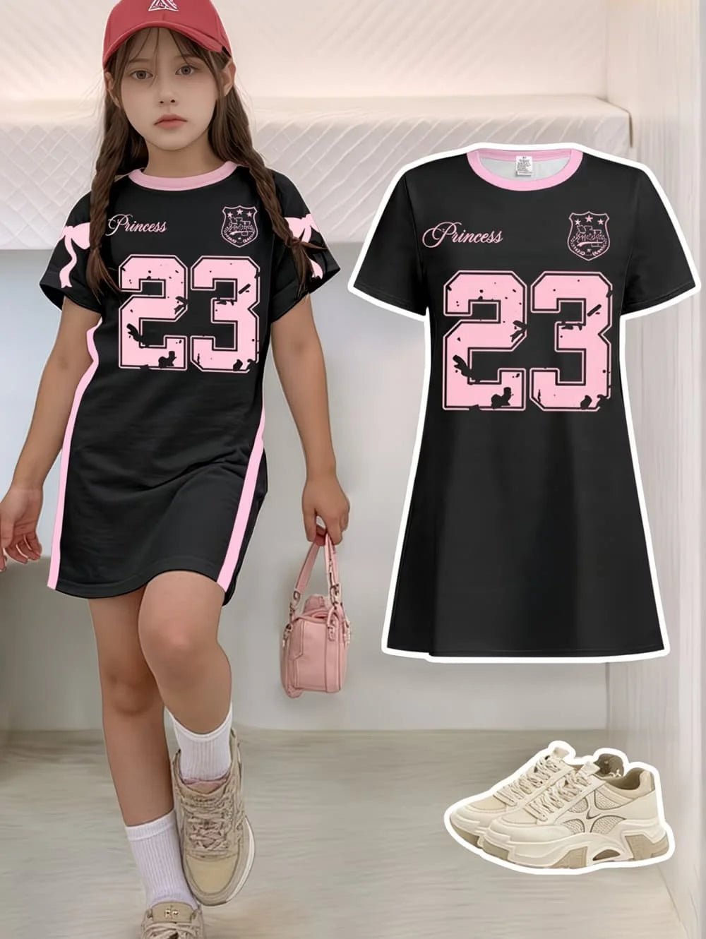 Girls Sports Jersey Dress Number 3D Print Crew Neck Short Sleeve Summer Dresses Outdoor Baseball Sport Style Causal Girl Clothes - lily supply
