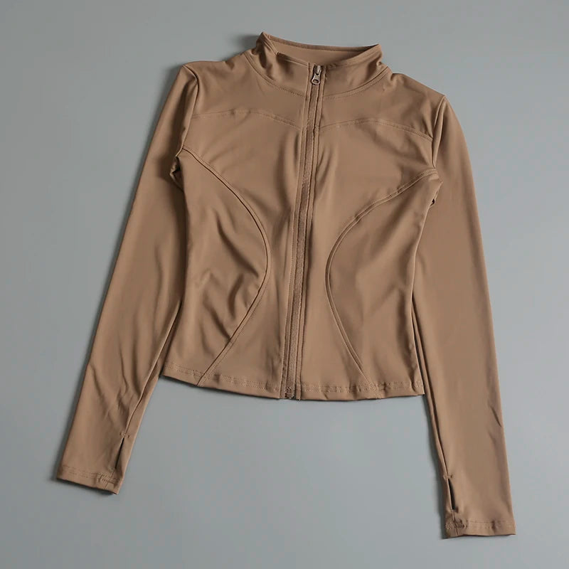 Women's Zip Yoga Running Activewear Jacket - Long Sleeve Gym Workout Coat