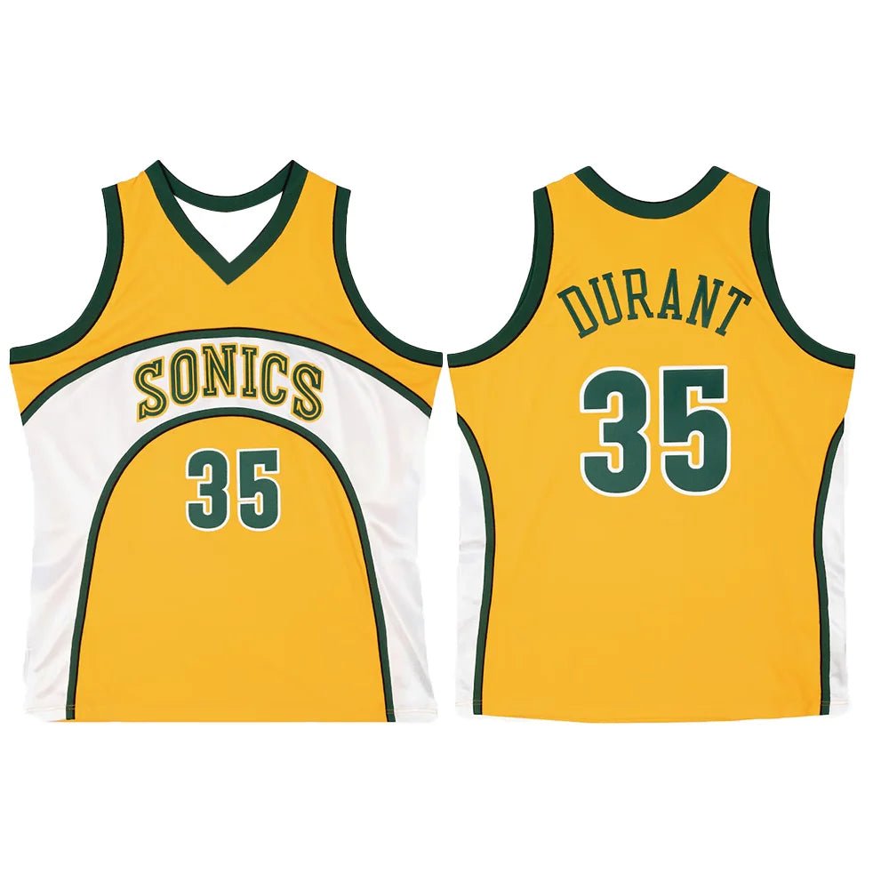 New American Men's Basketball Jersey Retro Classic Jersey 07 Version Seattle No. 35 Kevin Durant Gold SuperSonics Player Jersey - lily supply