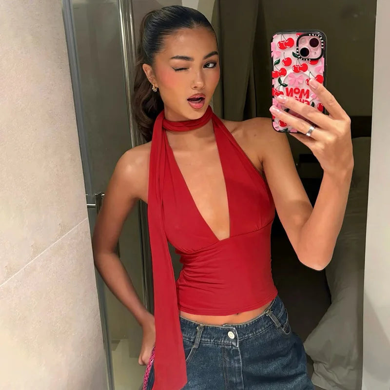 Women's Low-Cut Backless Hollow Camisole Top