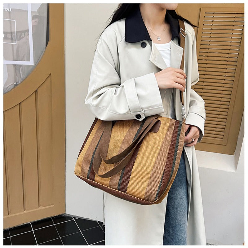 Women's Striped Canvas Crossbody Shoulder Bag - Large Tote 2023