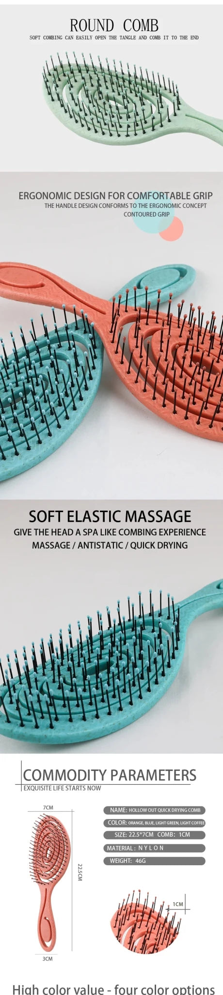 Bristle Nylon Hair Massage Comb - Curly Detangle Salon Hairbrush - lily supply