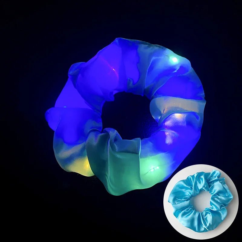 10pc LED Light Up Hair Scrunchie - Elastic Satin Party Ponytail Holder - lily supply