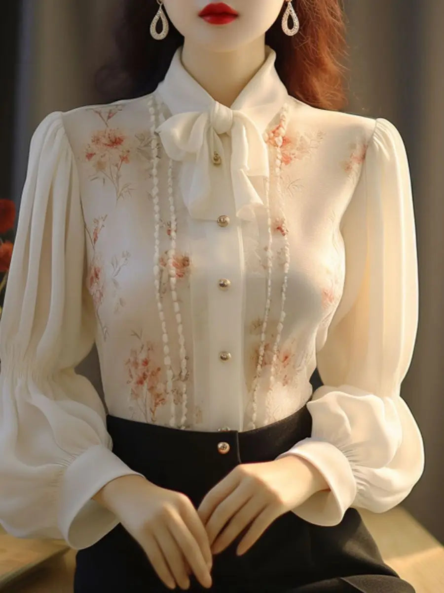 2025 Early Spring New Women White Floral Shirt French Top Chic Cardigan