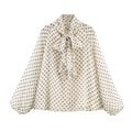 Women's Dot Print Chiffon Lantern Sleeve Blouse
